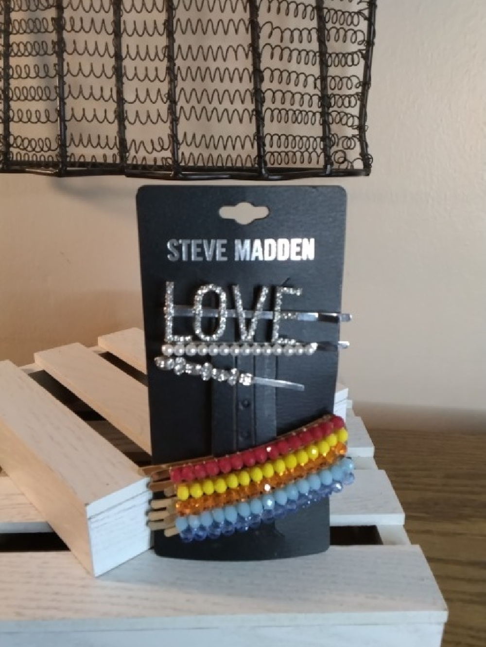 Steve Madden Crystal LOVE & Beaded Clip Set in Red, Yellow, Orange, Light Blue